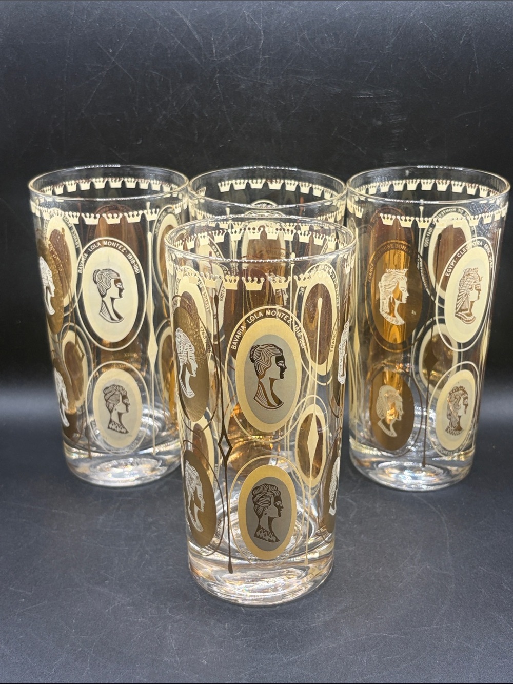 Set 4 Vintage Mid-Century Modern Courtesan / Royal Ladies Highball Glasses Cups
